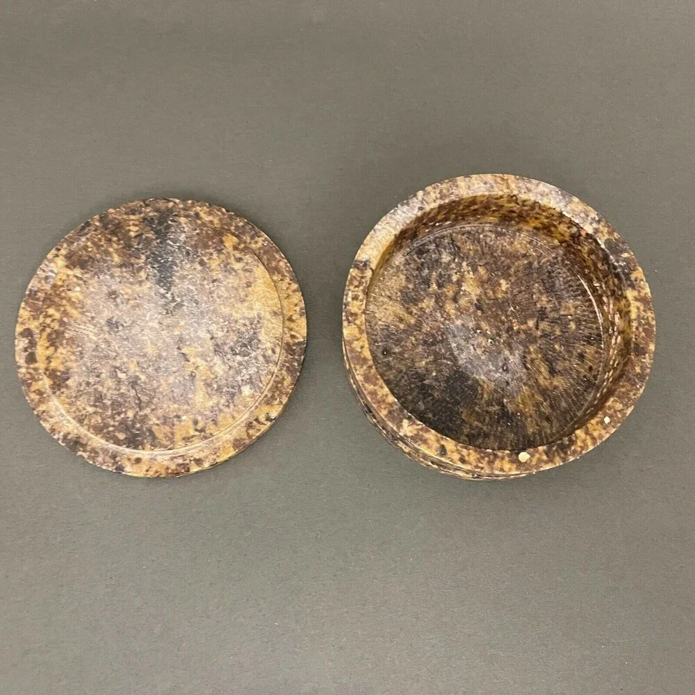 Round Marble Stone‎ Floral Flowers Trinket Jewelry Box